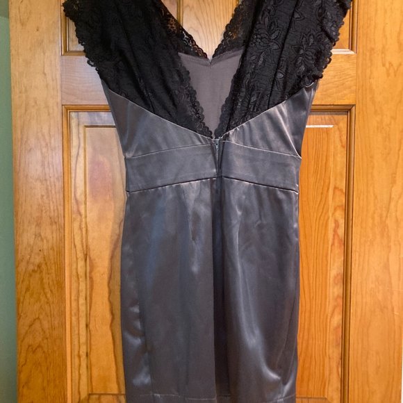 Modcloth Purchase Brand MY STORY Grey Satin/Black Lace Medium - Picture 4 of 4